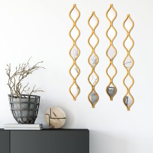 Teardrop Mirror Wall Art Decorative Mirror Wall Decor Long Narrow Wall Art for Apartment Living Room Bathroom Bedroom Entryway(Gold,4 Pcs)